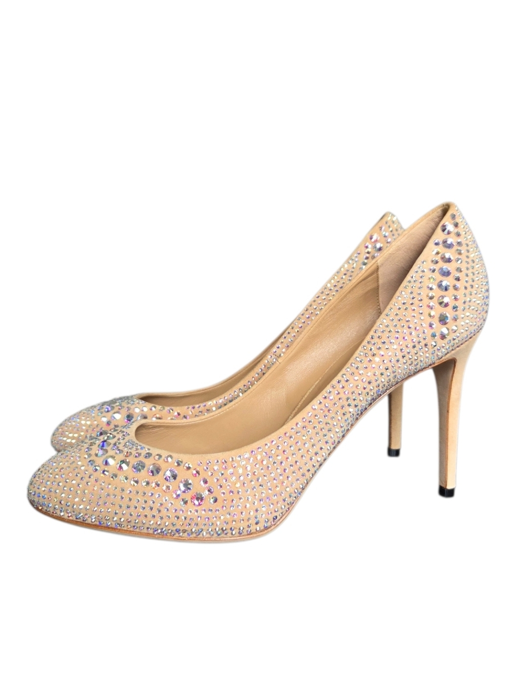 Gucci Aurora Swarovski Crystal Suede Pumps 338727 Champagne EU 41.5 Box